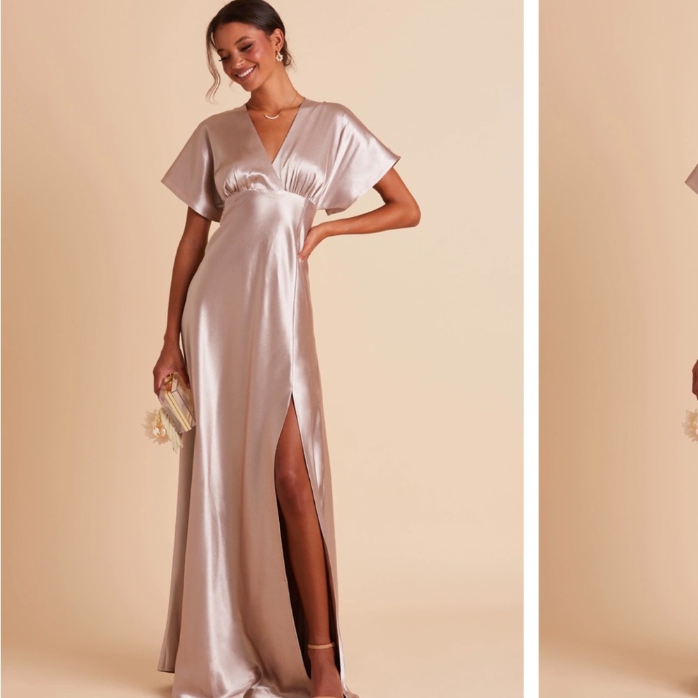 Birdy & Gray Satin Taupe Evening Gown